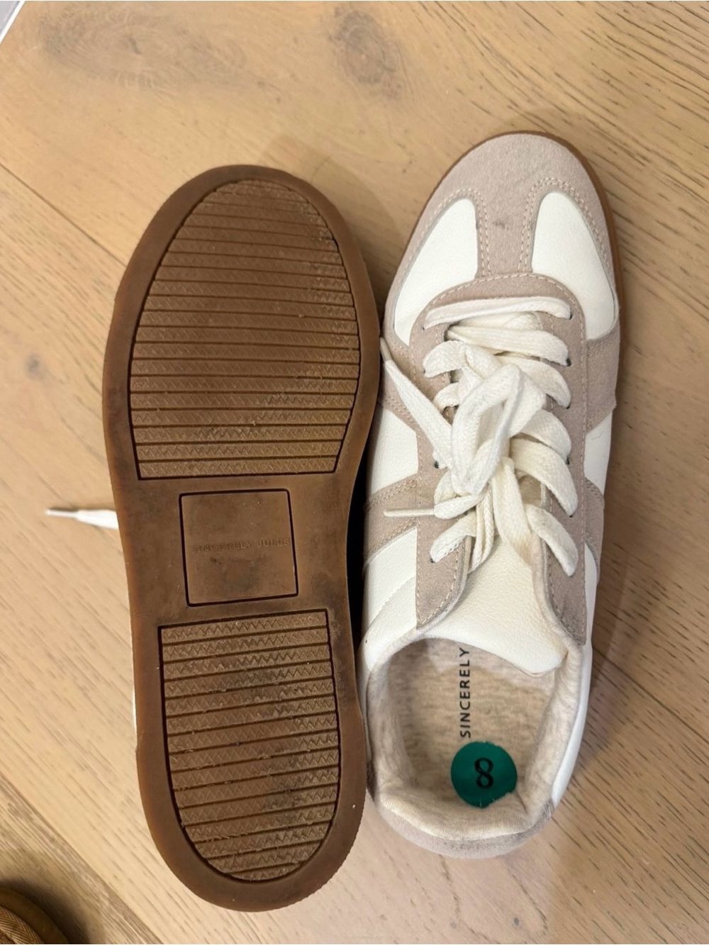 Neutral Suede & White Lace-Up Sneaker - Sincerely Jules - Size 8